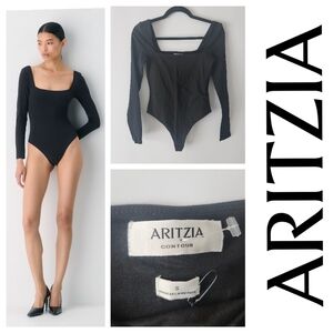 NWT Aritzia Contour Long Sleeve Square Neck Bodysuit Black Size S